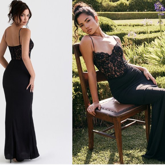 House of CB 'Cara' Black Corset Illusion Lace Maxi Dress NWOT - Picture 5 of 11